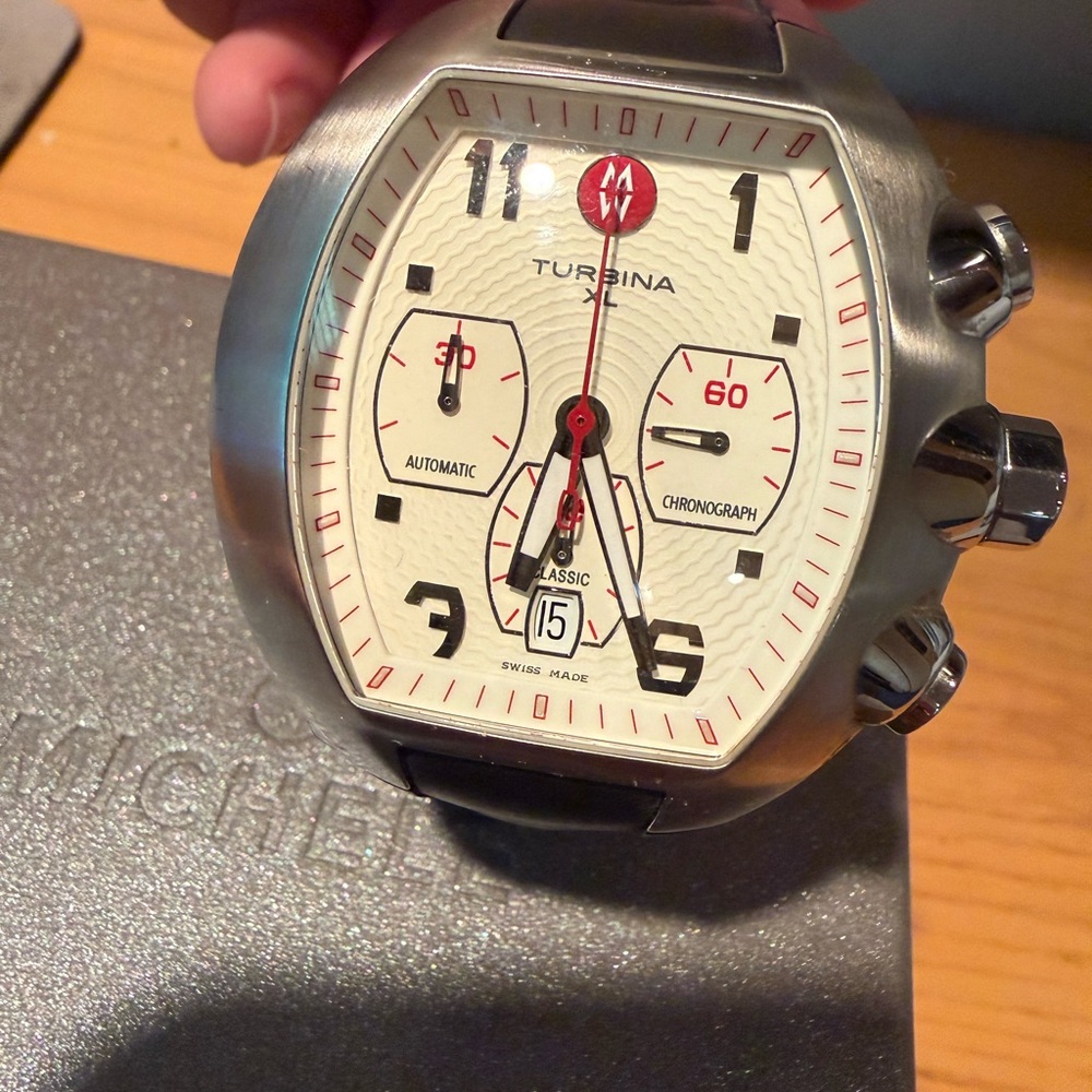 Michele White Dial Automatic Chronograph with Red Accents